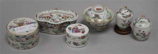 A group of late 19th/early 20th century Chinese famille rose boxes and small jars